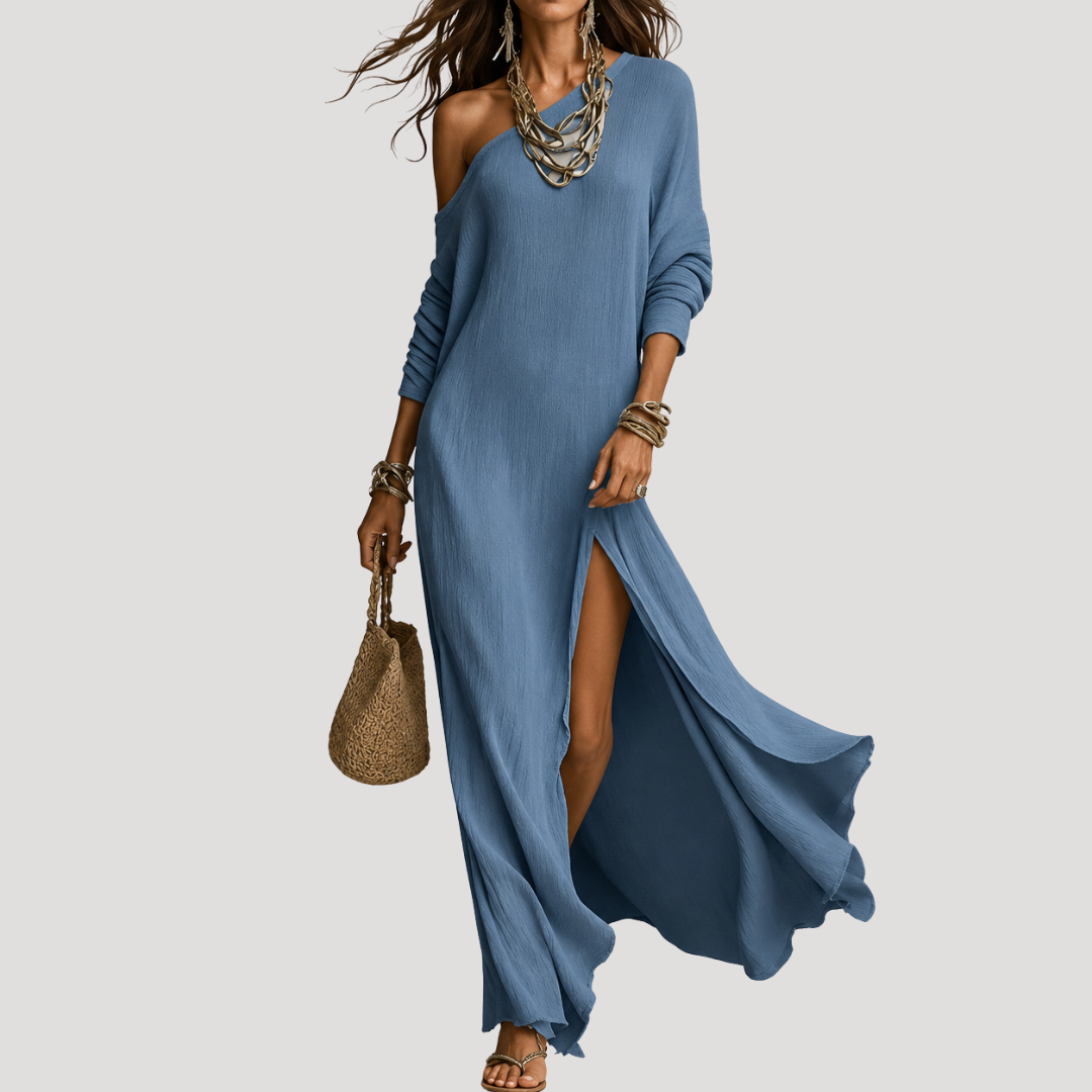 Women's One-Shoulder Maxi Dress with Side Slit