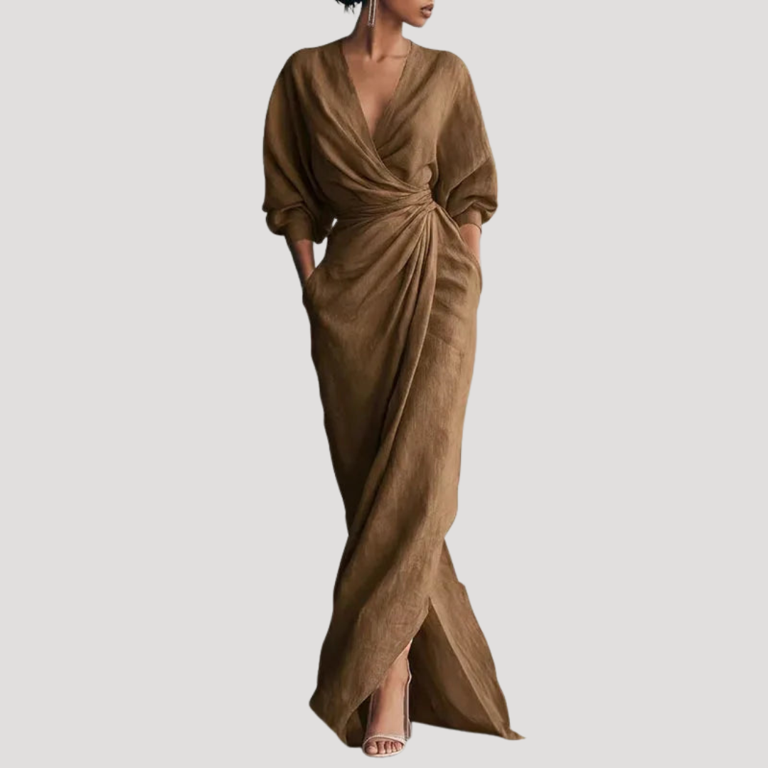 Elegant Long Draped Women's Wrap Dress
