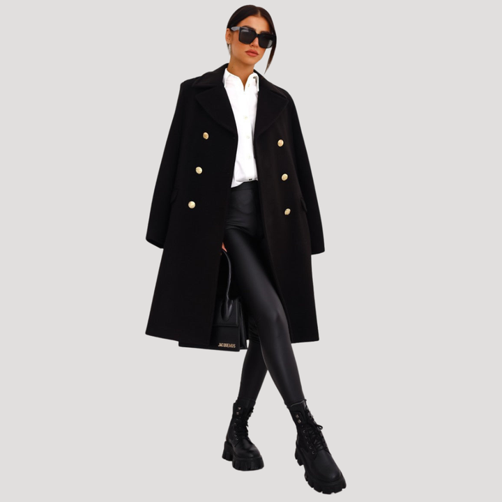 Héloïse Manteau Long Femme en Laine à Double Boutonnage