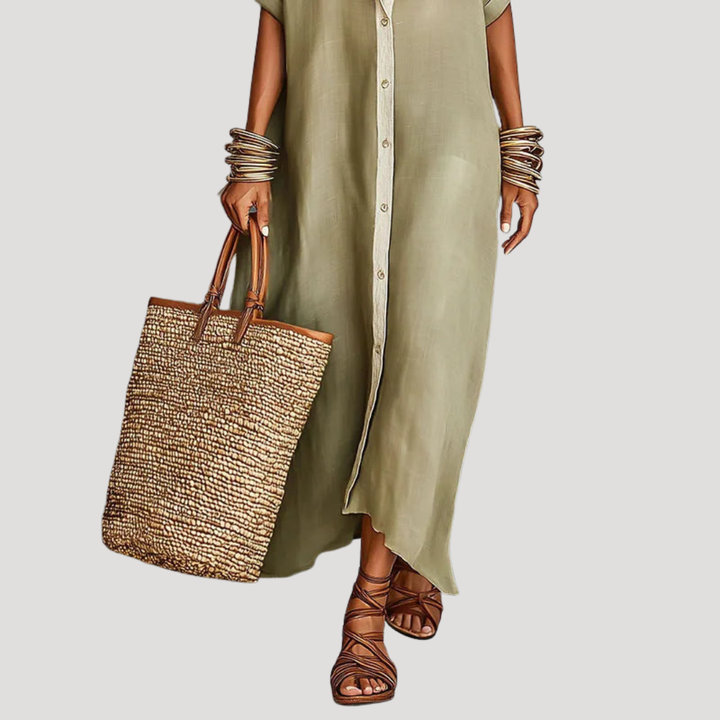 Women's Loose Boho Shirt Collar Maxi Dress