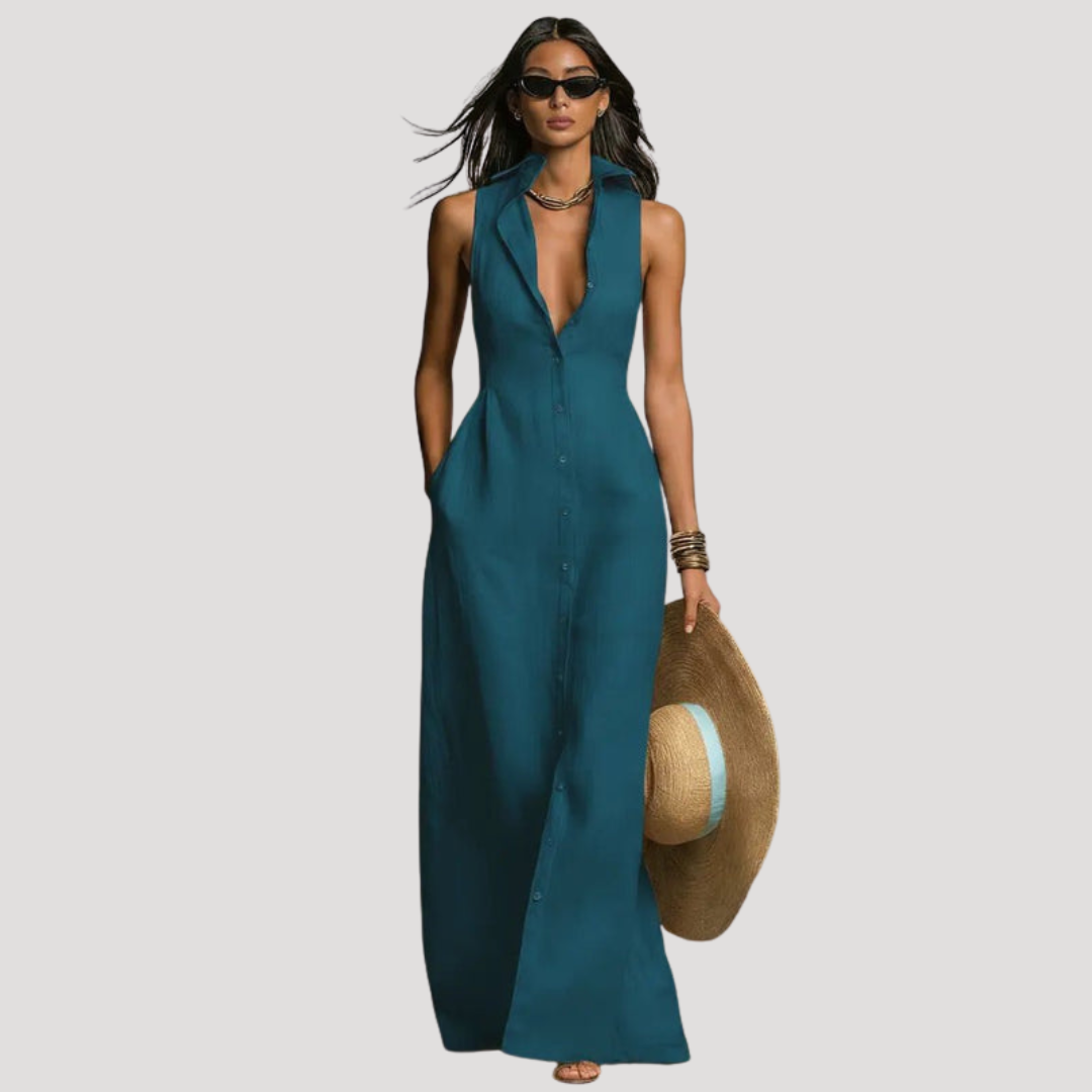 Women's Button-Down Fitted Maxi Dress
