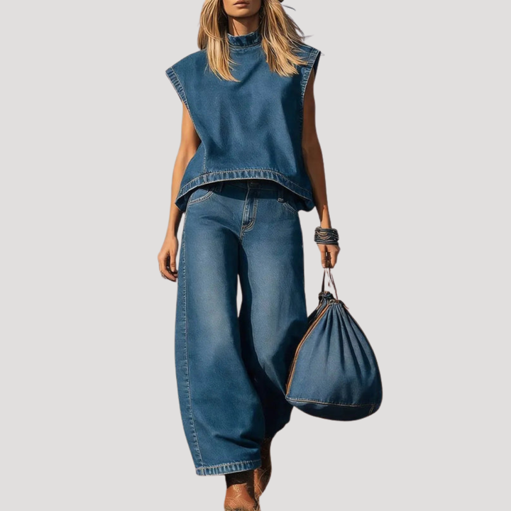 Ensemble Jean Femme Pantalon Large Tendance