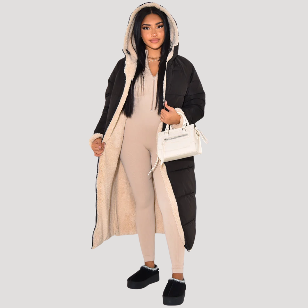 Romane Doudoune Longue Femme Réversible avec Doublure Borg