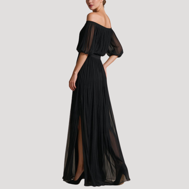 Women's Off-the-Shoulder Pleated Maxi Dress for Wedding