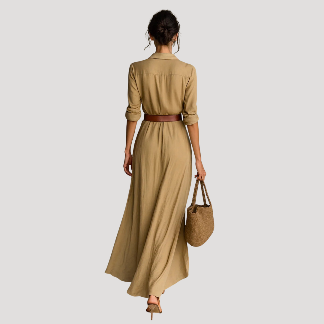 Robe longue chemise ceinturée élégante