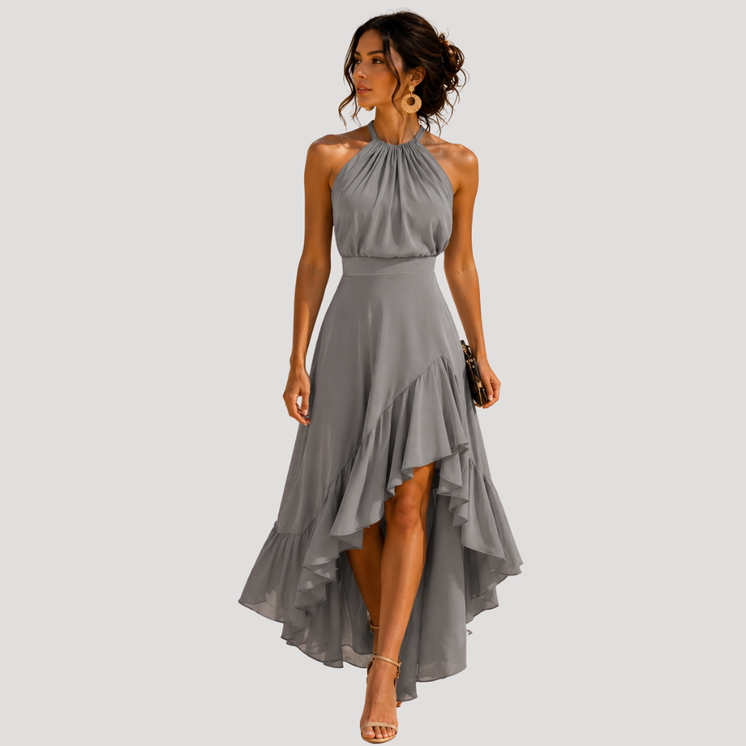 Elegant Women's Ruffled Halter Neck Maxi Dress