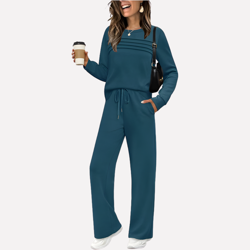 Inès Ensemble femme deux pièces avec haut à col montant et pantalon large