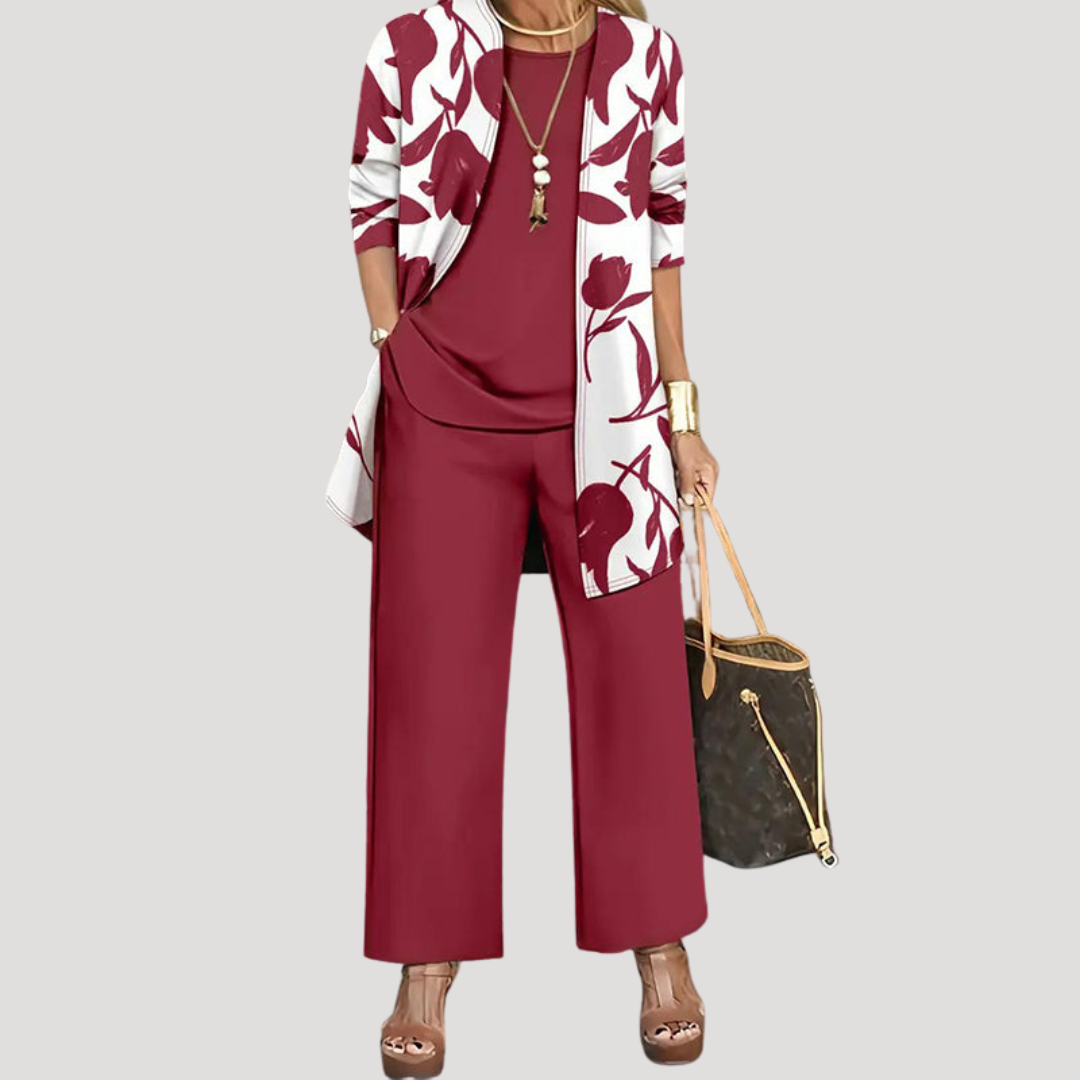 Tailleur Pantalon Trois Pièces Femme Fleuri