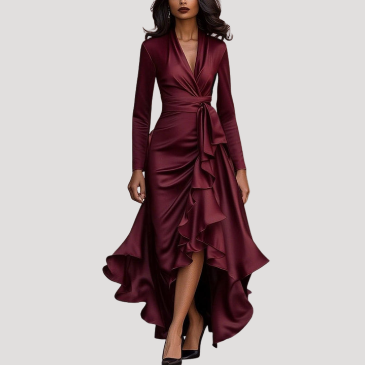 Elegant long-sleeve wrap maxi dress