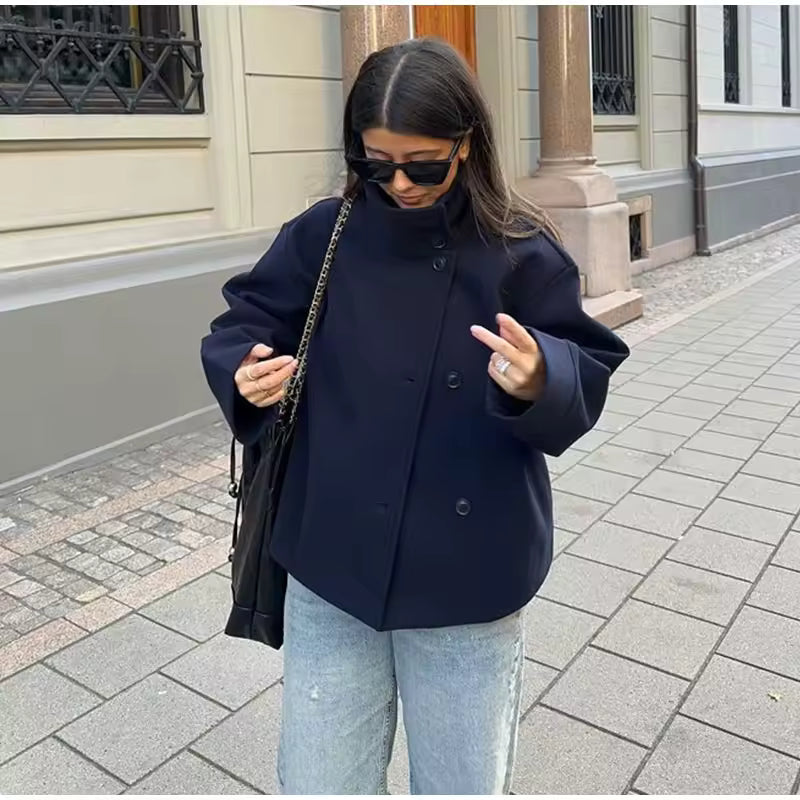 Elise Manteau Court Femme Élégant, Confortable et Polyvalent à Double Boutonnage