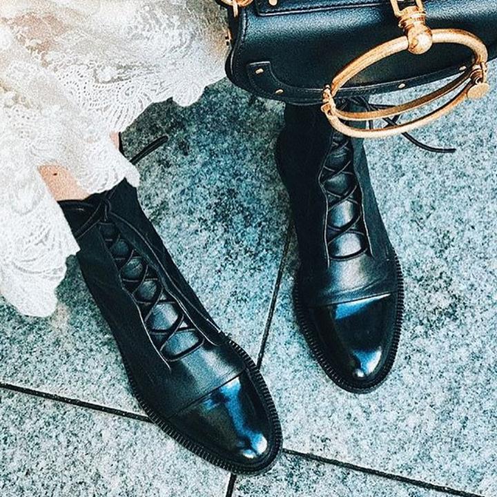 Zuriel Bottes Femme Bottes Hautes Élégantes à Talon & Lacets en Cuir, vue 3