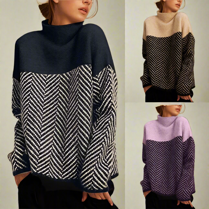 Stella Femme Pull Col Roulé Pull Chaud à Motif Chevron Élégant & Confortable pour Hiver, vue 4