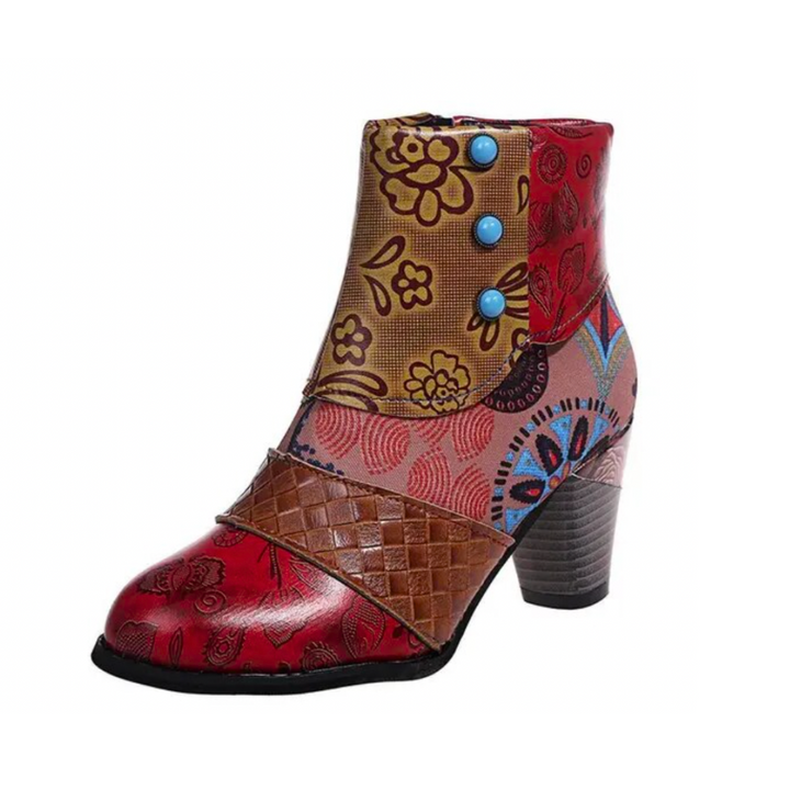 Bottes De Pluie Pour Femme Lauren - Bottes rétro imperméables avec talon haut et motif ethnique pour l'automne, vue 4
