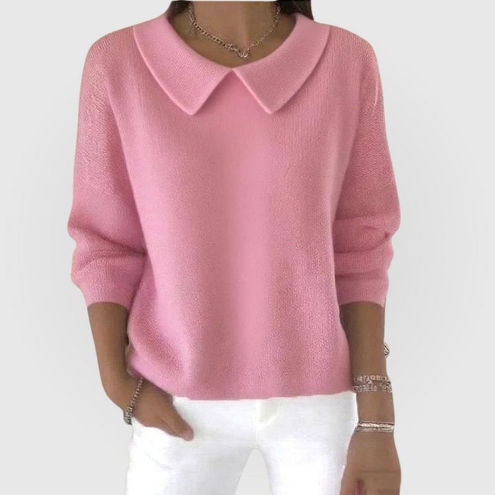 Women's Long-Sleeve Peter Pan Collar Solid Sweater