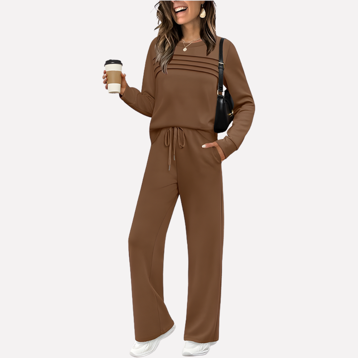 Inès Ensemble femme deux pièces avec haut à col montant et pantalon large