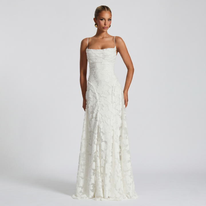 Robe Longue De Soirée Femme Évasée En Dentelle Élégante