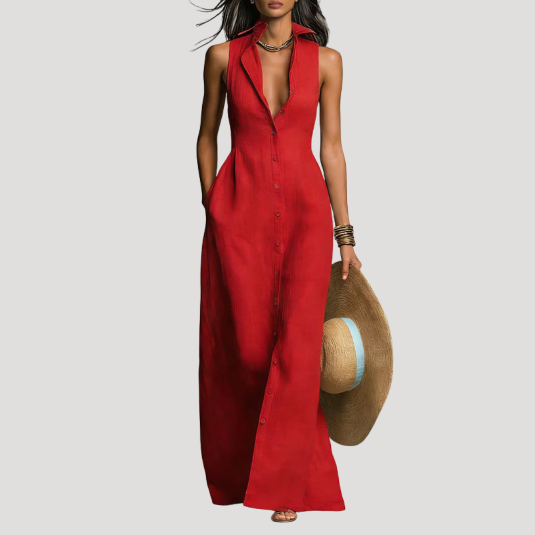 Women's Button-Down Fitted Maxi Dress
