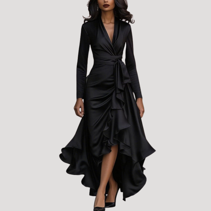 Elegant long-sleeve wrap maxi dress