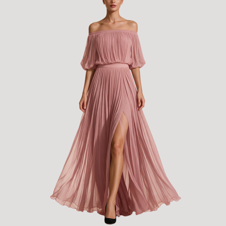Women's Off-the-Shoulder Pleated Maxi Dress for Wedding