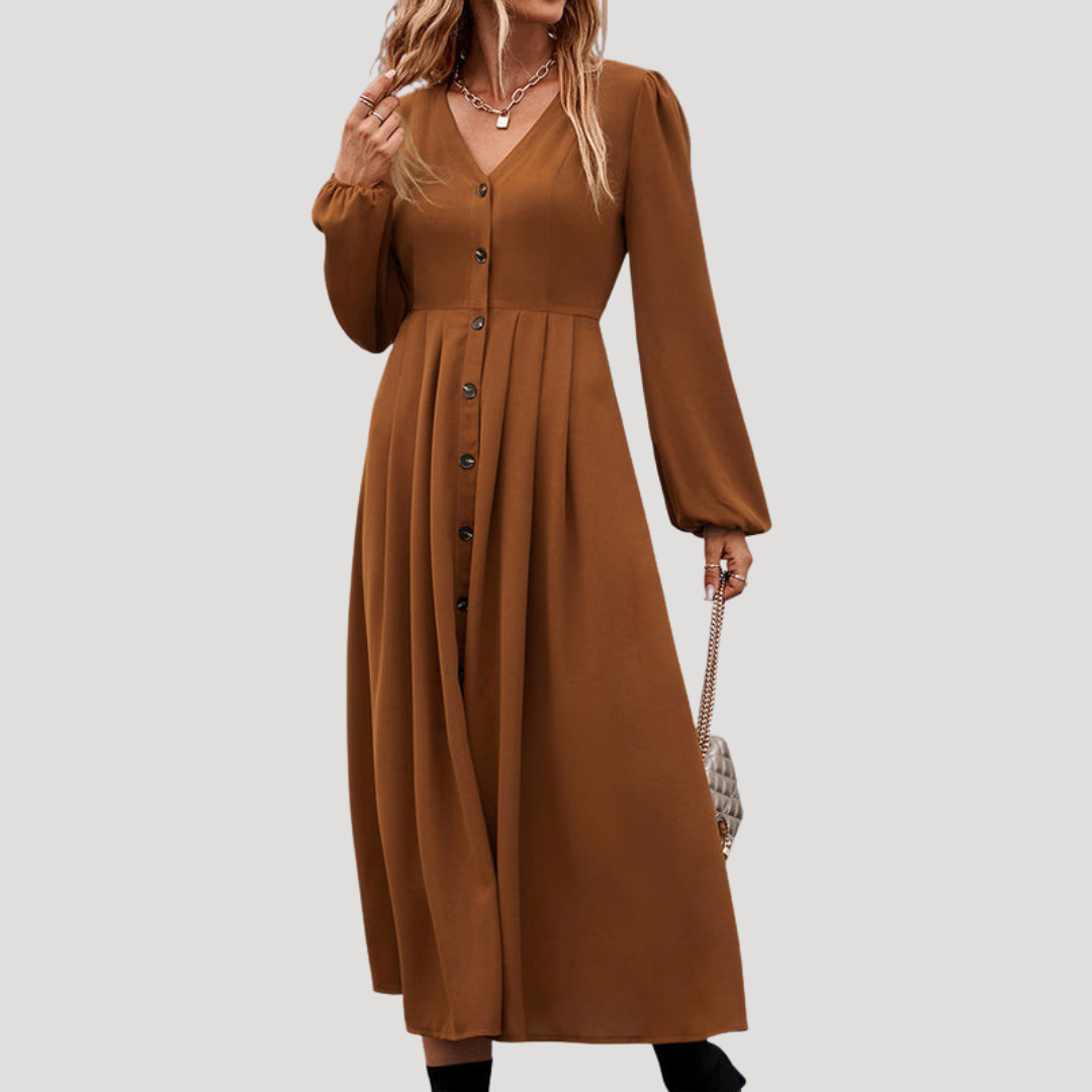 Robe Midi Femme Boutonnée Manches Longues