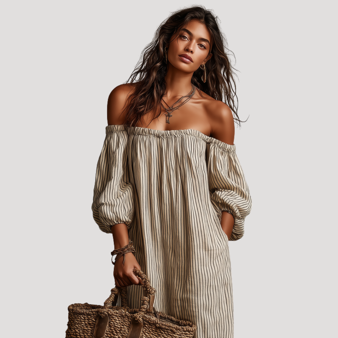 Boho Striped Off-the-Shoulder Maxi Dress