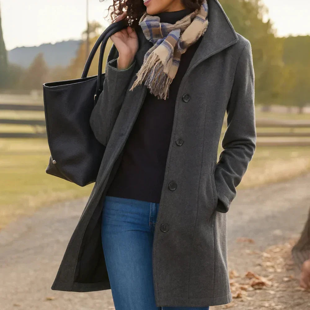 Prisha Manteau Long Femme Coupe Classique avec Boutons Avant & Style Élégant pour Saison Froide, vue 2