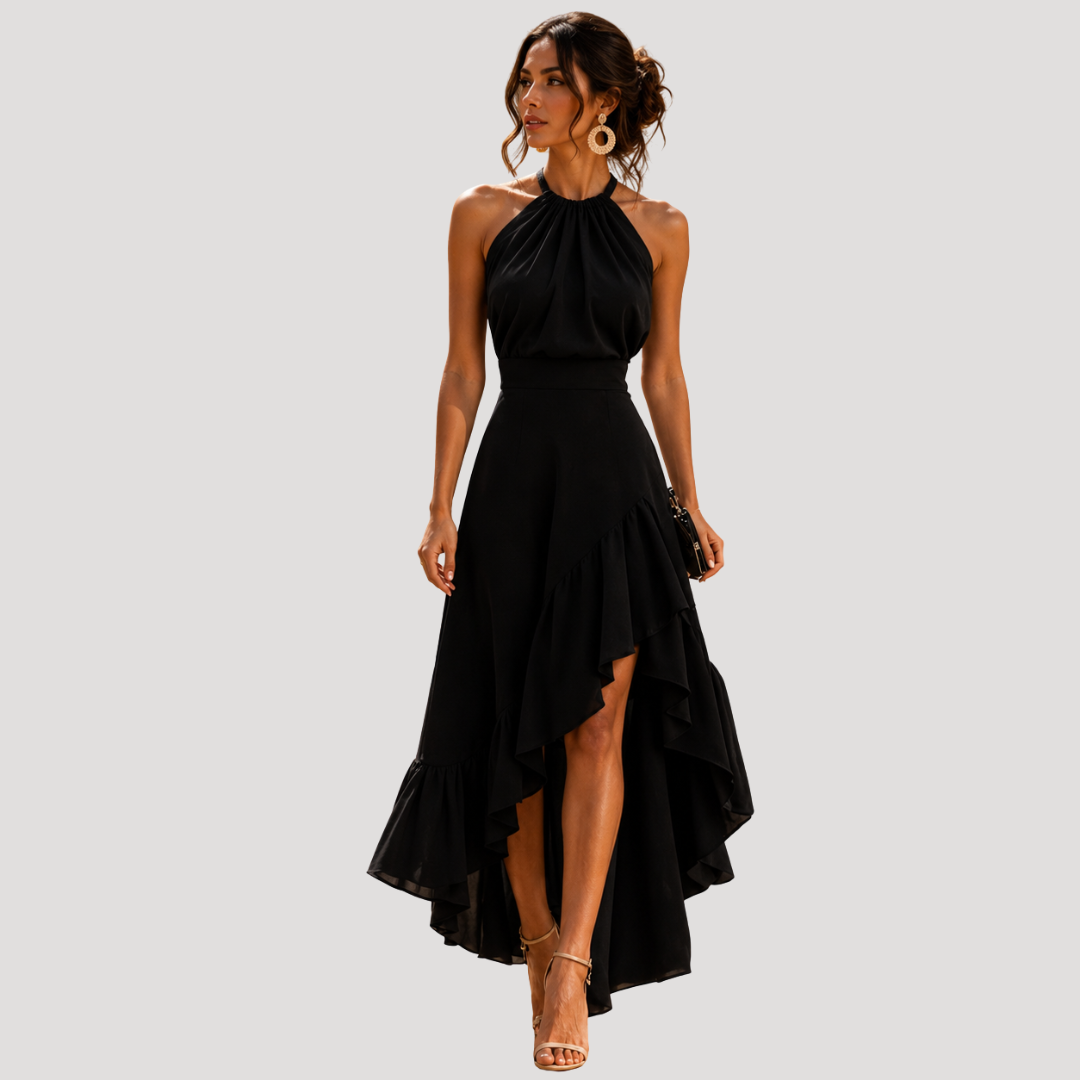 Elegant Women's Ruffled Halter Neck Maxi Dress