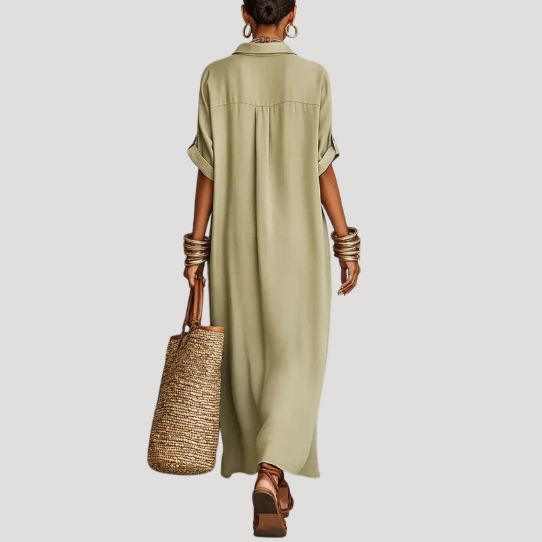 Women's Loose Boho Shirt Collar Maxi Dress
