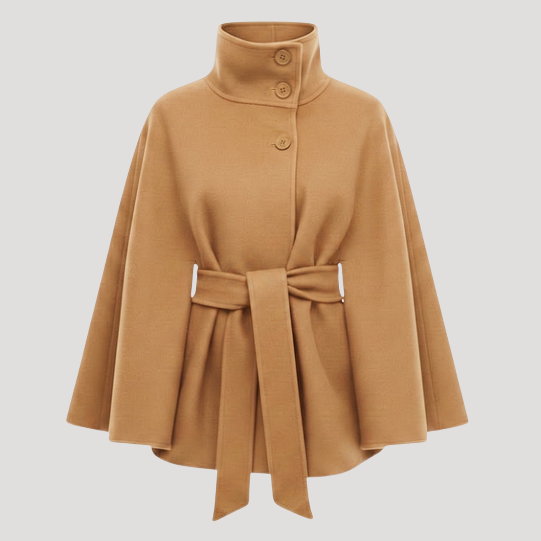 Albane Manteau cape femme ceinturé à col montant