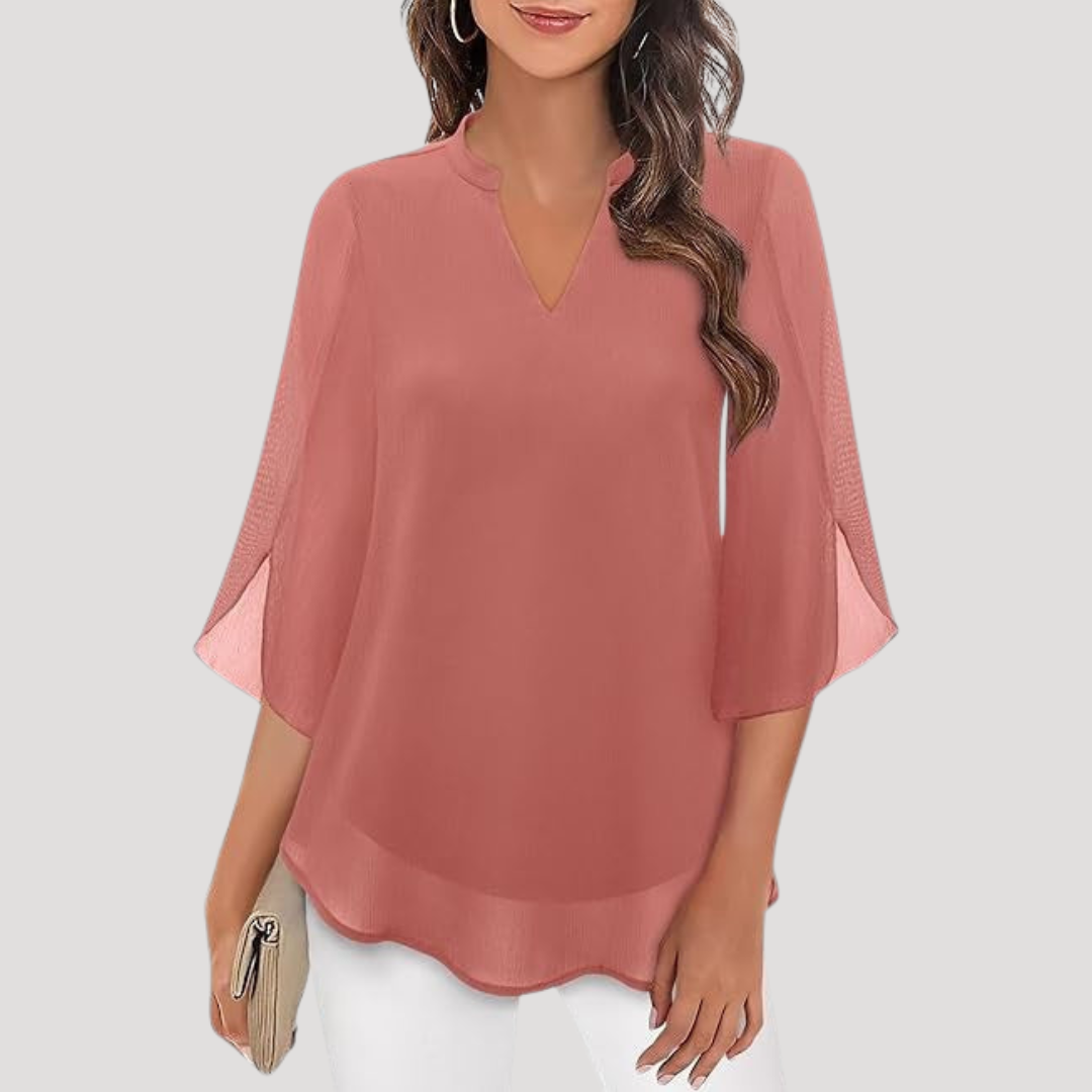Women's Elegant V-Neck Flared Sleeve Blouse