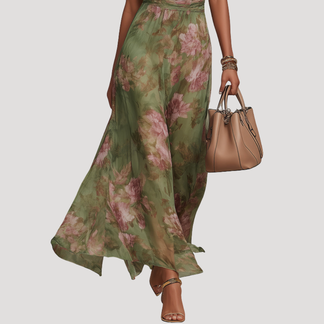 Robe Longue Fleurie Col Halter Élégante