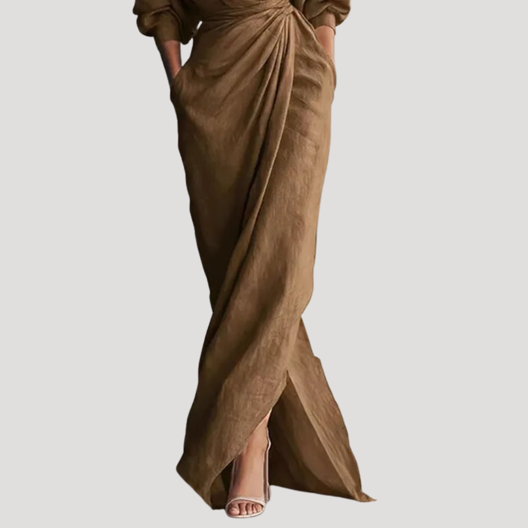 Elegant Long Draped Women's Wrap Dress