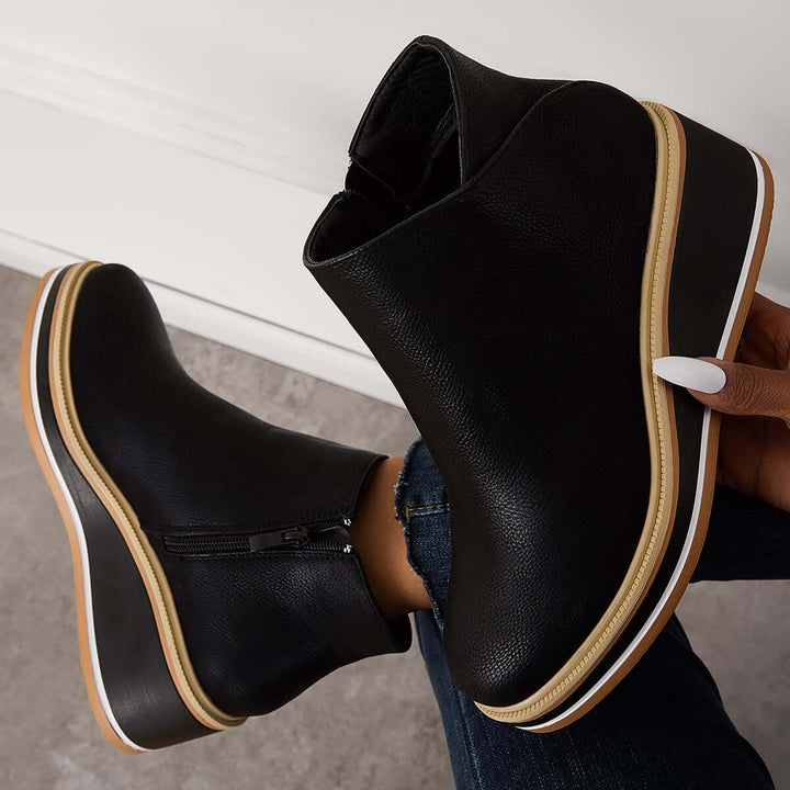 Felise Bottines Femme Bottes à Semelle Plateforme Élégantes avec Zip, Confortables et Durables, vue 3