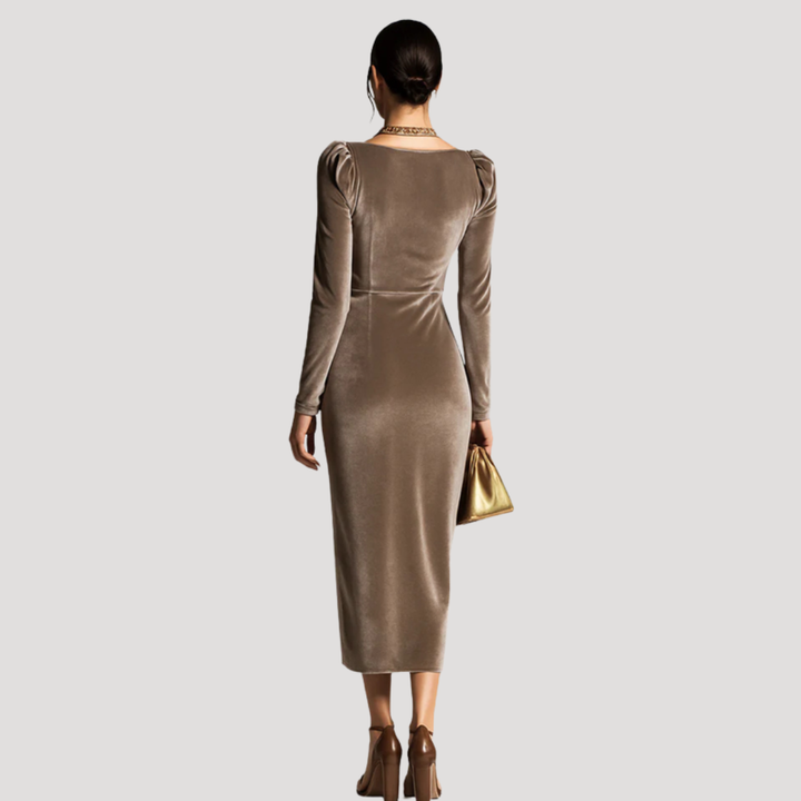 Robe Drapée Femme Velours Manches Longues Élégante