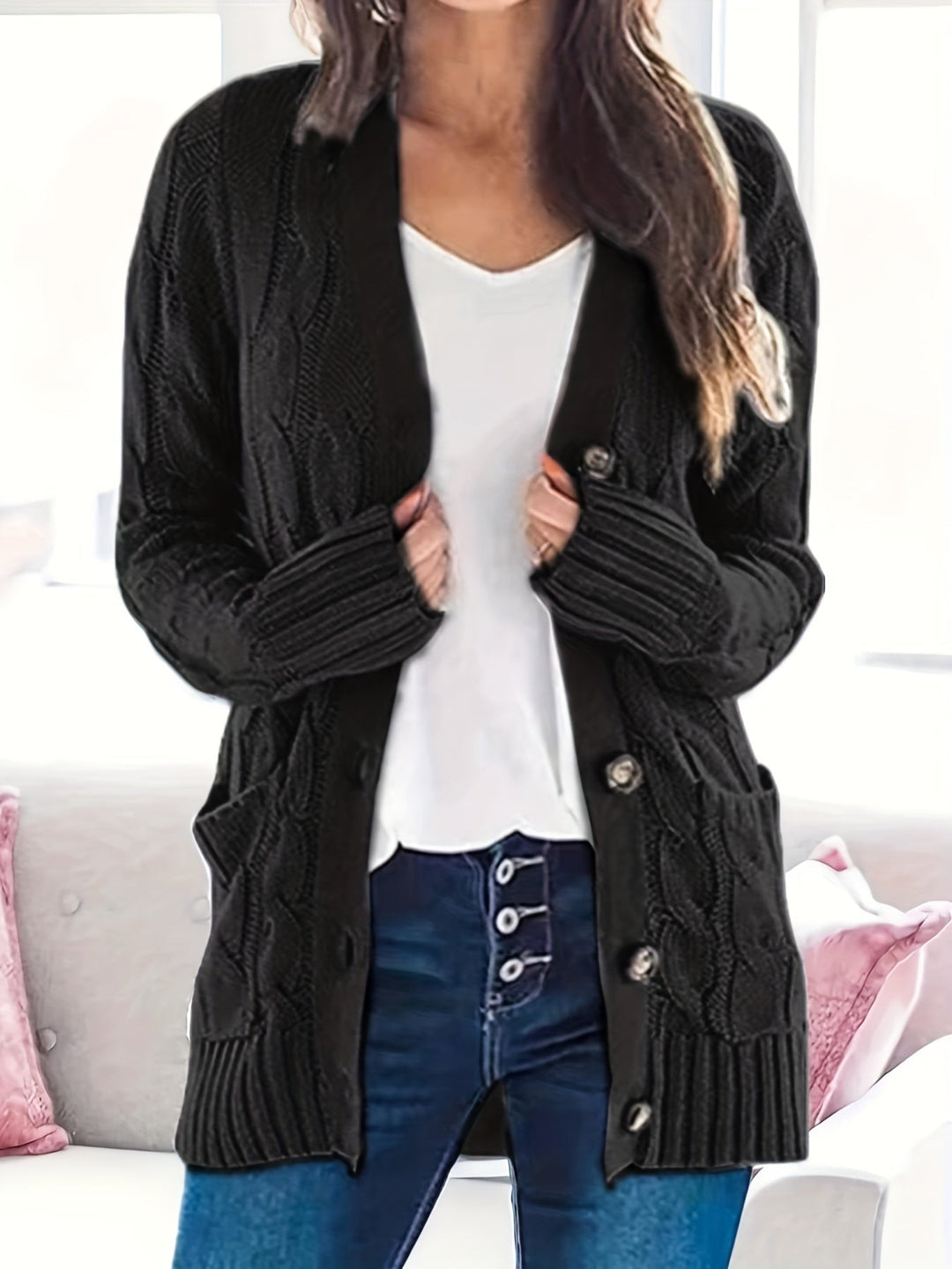 Lissy Gilet Femme Cardigan Chaud à Maille Câble avec Boutons & Coupe Moderne Confort, vue 2