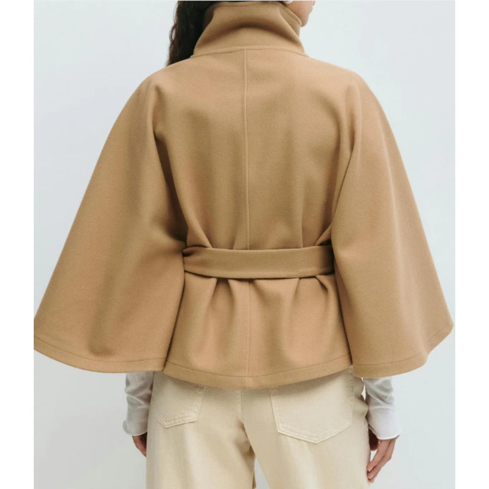 Charlotte Manteau Cape Femme Col Haut & Ceinture Ajustable pour Élégance et Chaleur Hivernale, vue 2