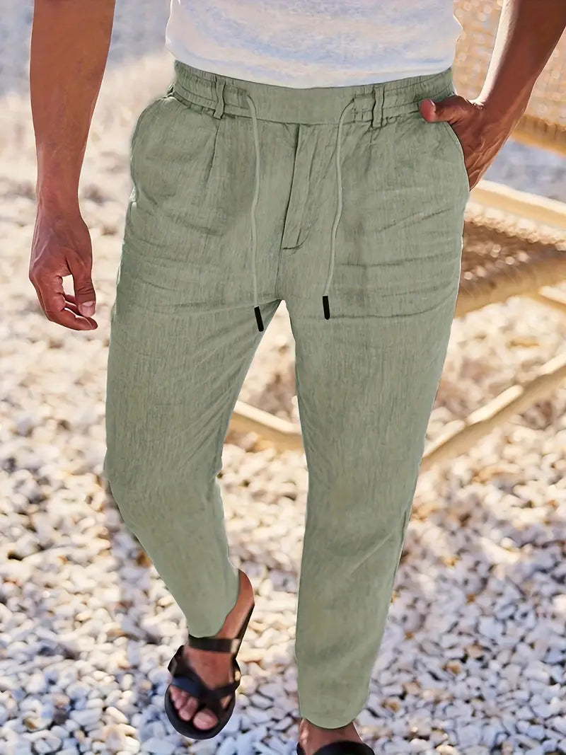 PANTALONS LARGES EN LIN AVEC CORDON