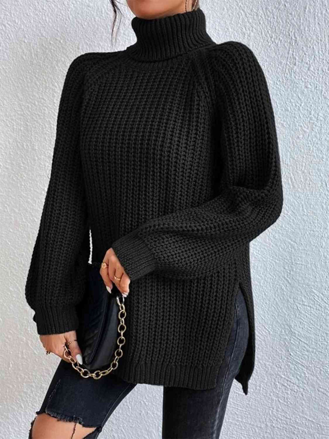 Angela Pull Femme Pull à Col Roulé Côtelé avec Fente Latérale Chic pour Automne/Hiver Élégant, vue 8