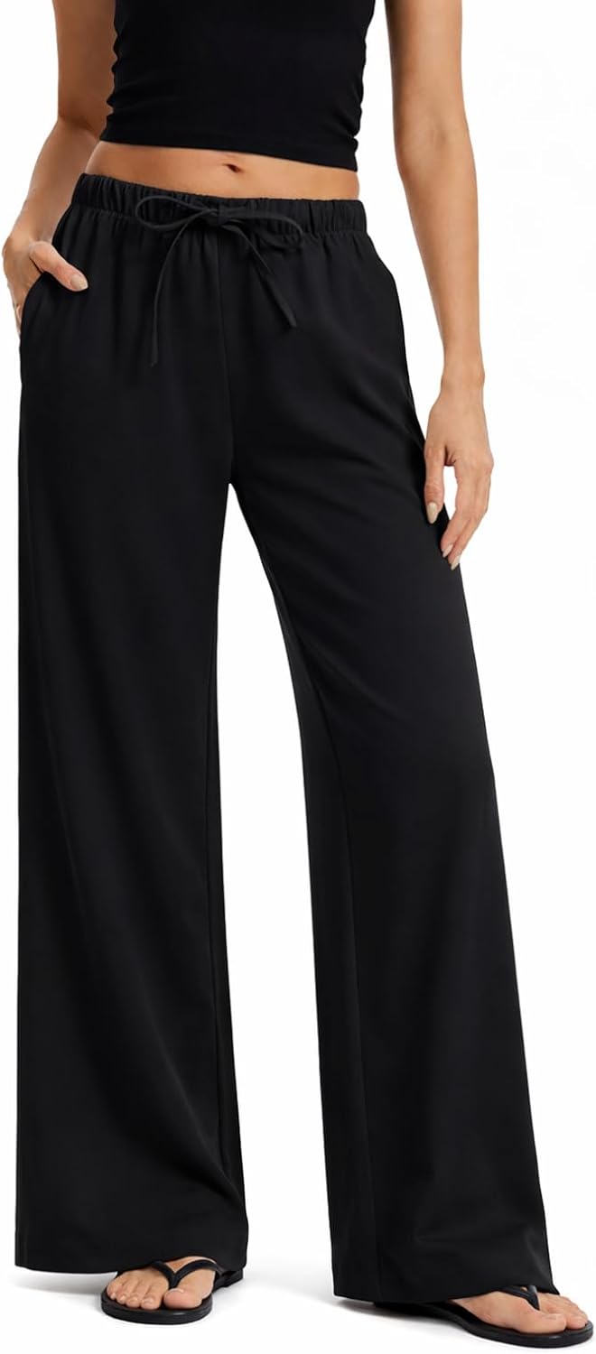 Clyde Pantalon Femme Pantalon Large Taille Haute Crêpe Sans Plis & Poches