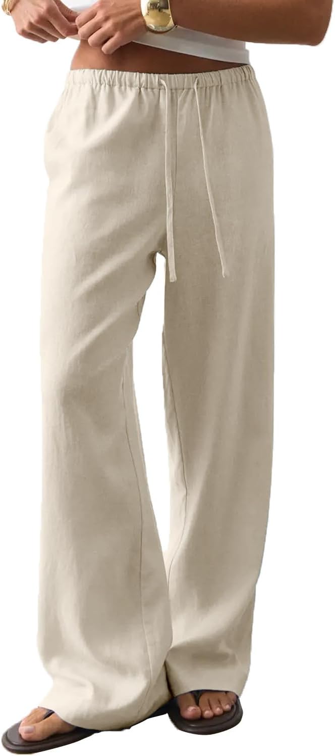 Zyrill Pantalon Femme Lin Palazzo Coupe Large, Taille Élastique, Léger Été Chic, vue 2