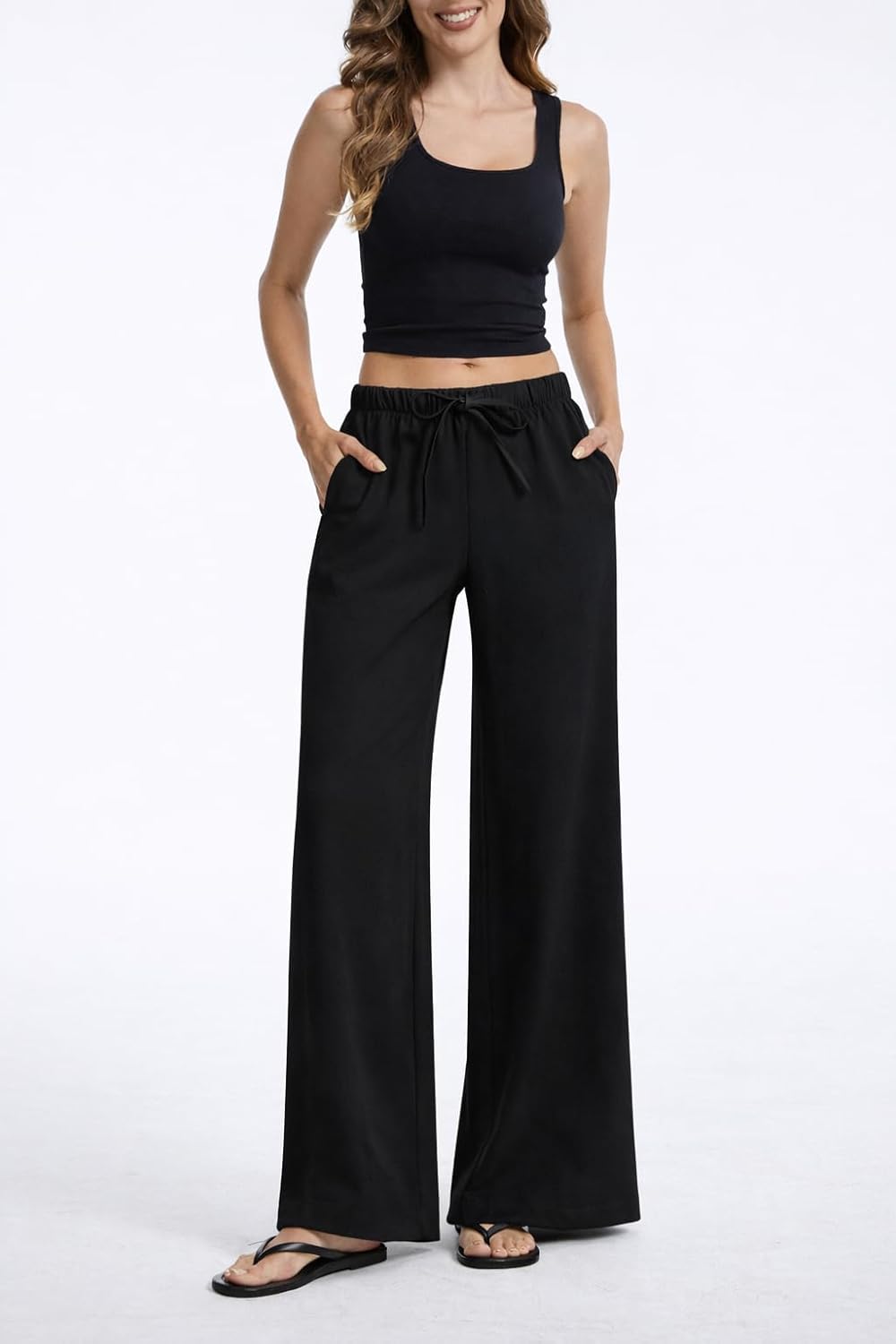 Clyde Pantalon Femme Pantalon Large Taille Haute Crêpe Sans Plis & Poches, vue 2