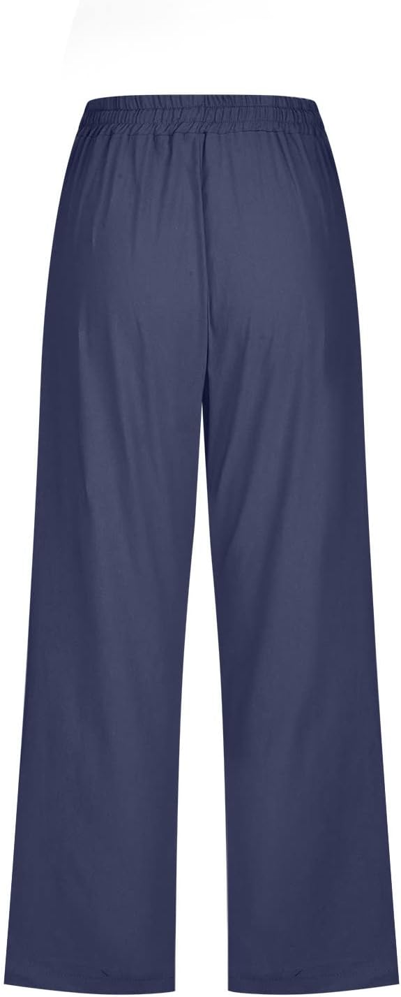 Vinia Pantalon Femme Capri Lin Coupe Large, Taille Élastique, Léger Été Chic, vue 5
