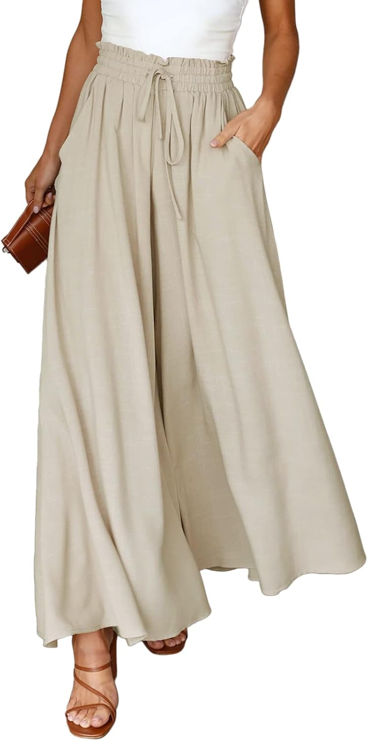Jennalyn Pantalon Femme Large Taille Haute Élastique, Coupe Fluide, Décontracté Chic, vue 4