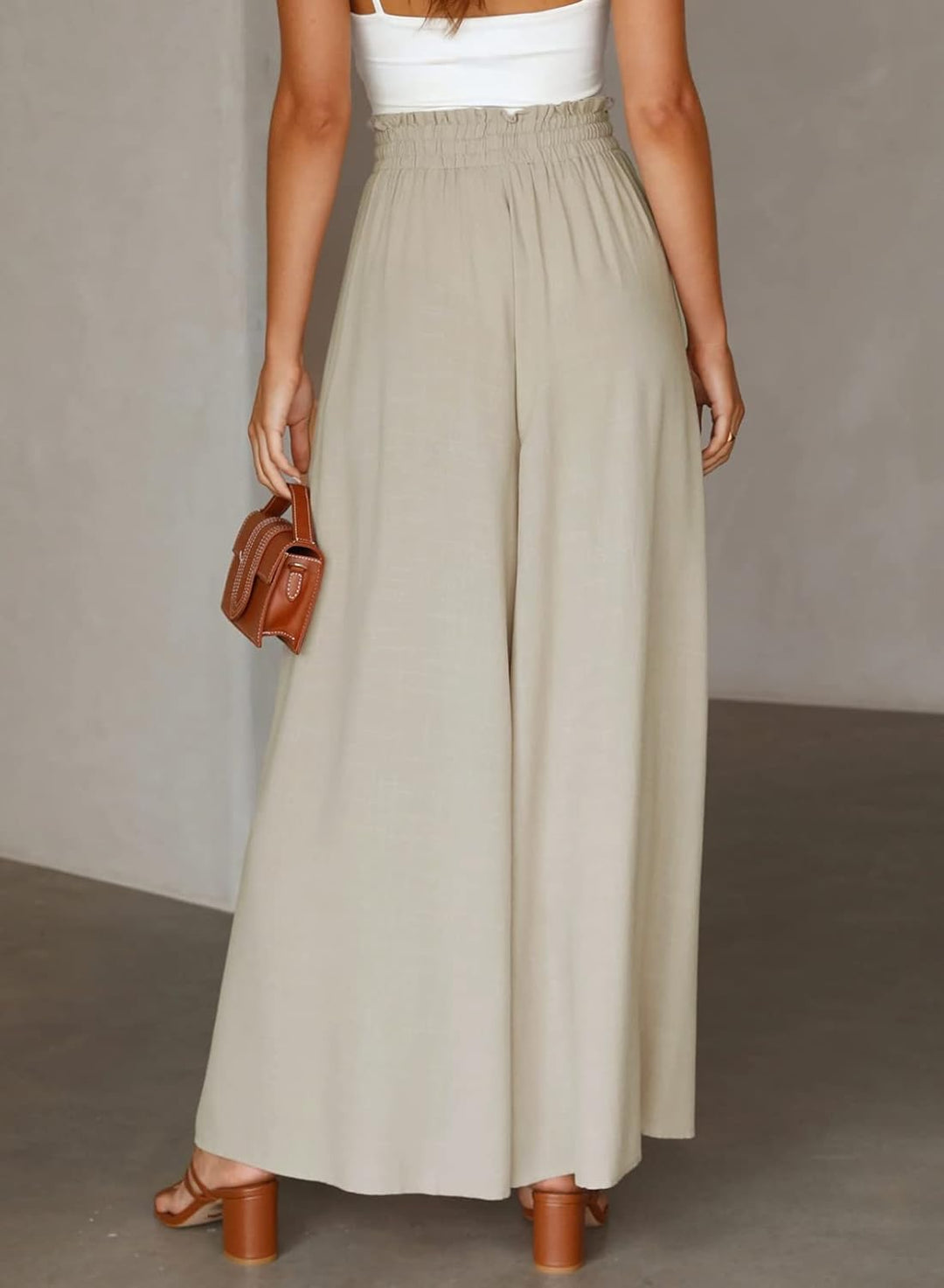 Jennalyn Pantalon Femme Large Taille Haute Élastique, Coupe Fluide, Décontracté Chic, vue 3