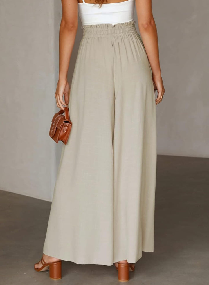 Jennalyn Pantalon Femme Large Taille Haute Élastique, Coupe Fluide, Décontracté Chic, vue 3