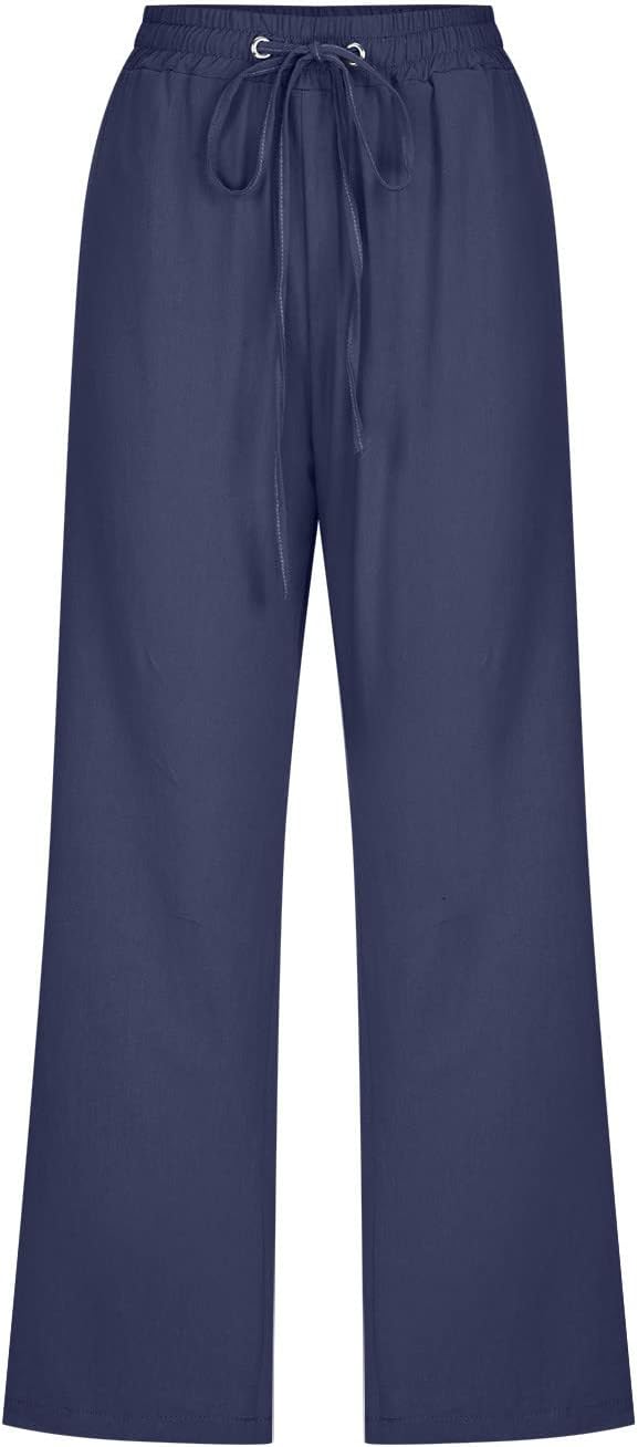 Vinia Pantalon Femme Capri Lin Coupe Large, Taille Élastique, Léger Été Chic, vue 4