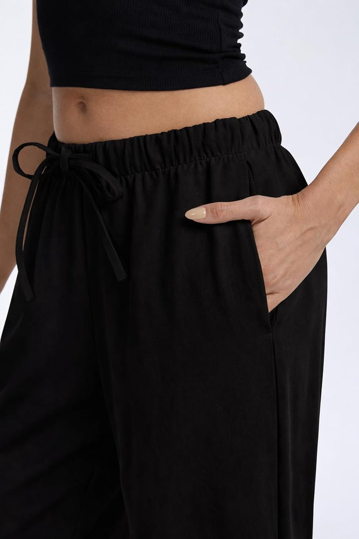 Clyde Pantalon Femme Pantalon Large Taille Haute Crêpe Sans Plis & Poches, vue 5