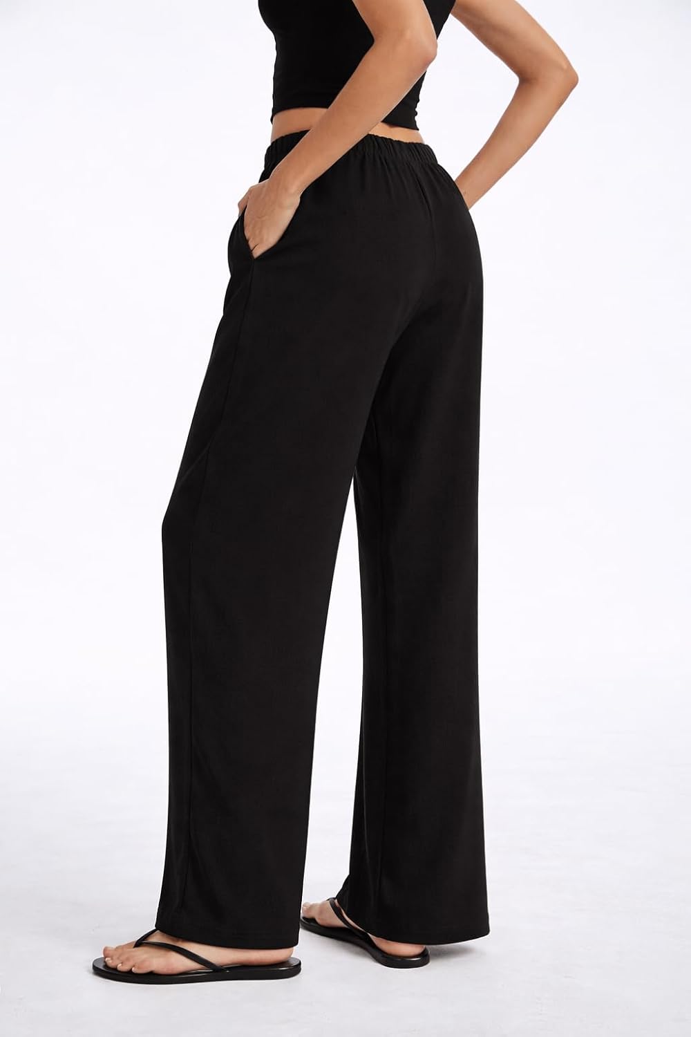 Clyde Pantalon Femme Pantalon Large Taille Haute Crêpe Sans Plis & Poches, vue 3