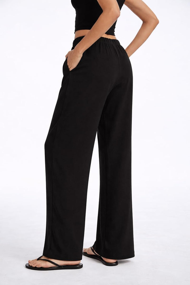 Clyde Pantalon Femme Pantalon Large Taille Haute Crêpe Sans Plis & Poches, vue 3