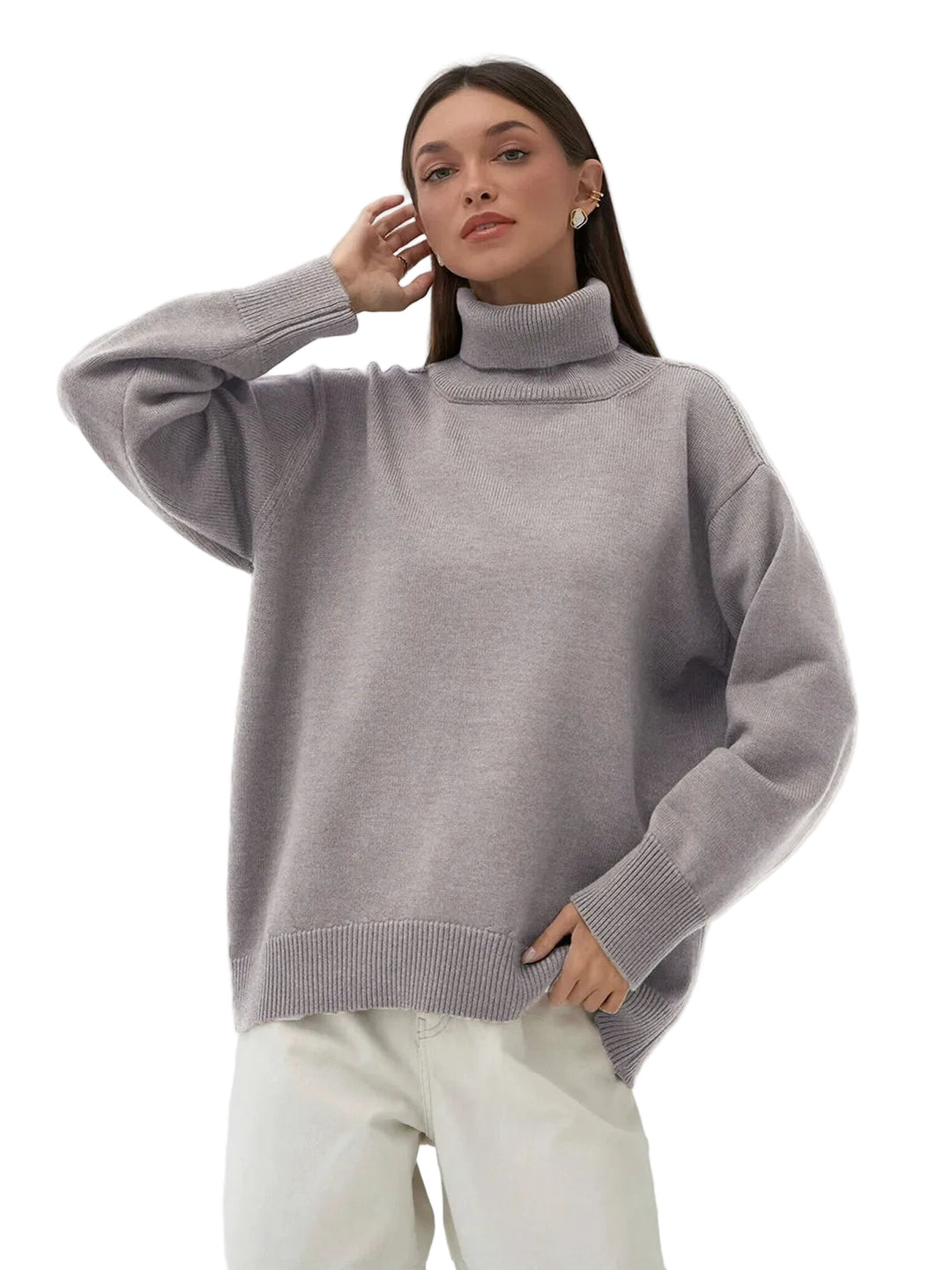 Elise Pull Col Roulé Oversize Femme Pull en Maille Douce et Chaude au Style Intemporel, vue 3